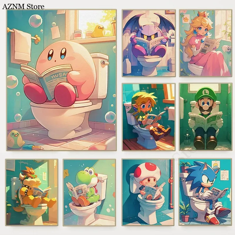Home Bathroom Wall Art - Póster de videojuego de dibujos animados