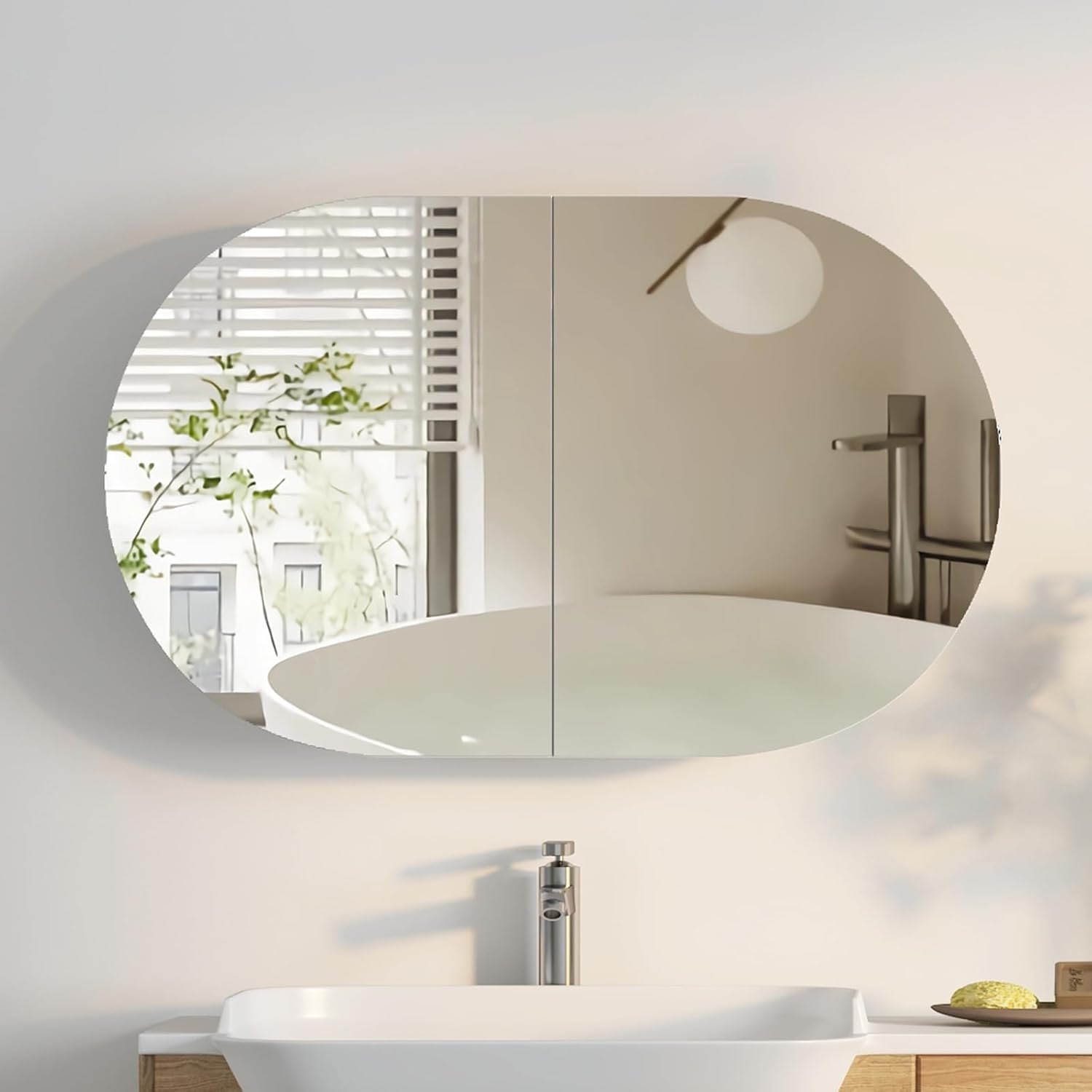 Bathroom Cabinet Mirror - Espejo de Baño Ovalado con Gabinete,