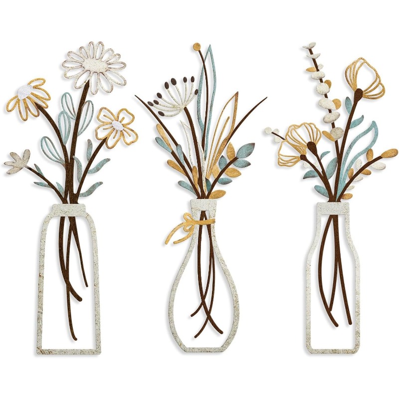 Home Bathroom Wall Art - 3 piezas de flores de metal