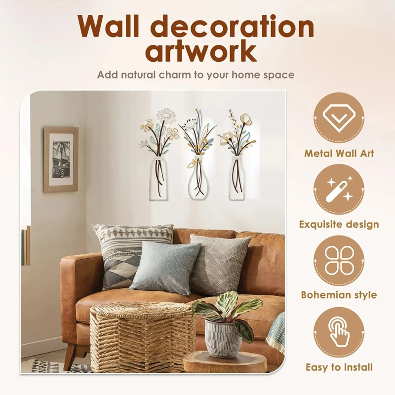 3 piezas de flores de metal pa - Home Bathroom Wall Art reseña y precio