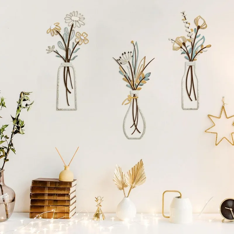 3 piezas de flores de metal pa - Home Bathroom Wall Art reseña y precio